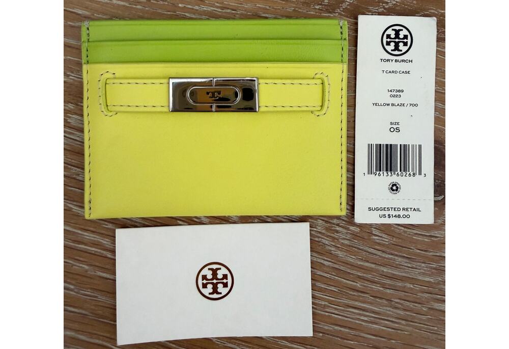 Tory Burch NEW Card Case Yellow Blaze/700 With Silver Monogram